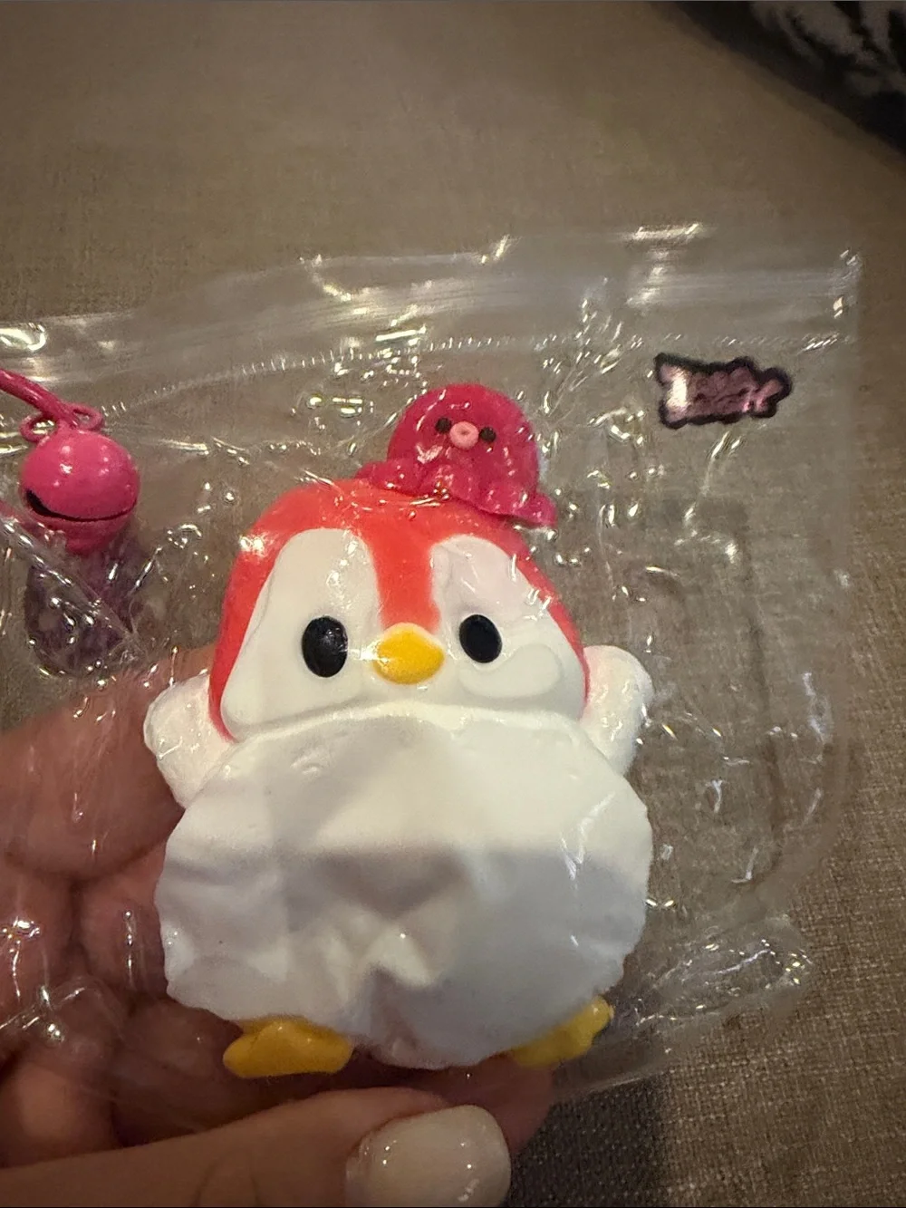 Genuine TABA SQUISHY. Pink Penguin Squishy Keychain Plush Toy